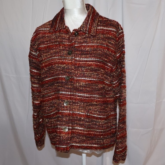 Chico's Jackets & Blazers - CHICO'S Womens S Multicolor Textured Boucle Metallic Blazer Jacket Button Front